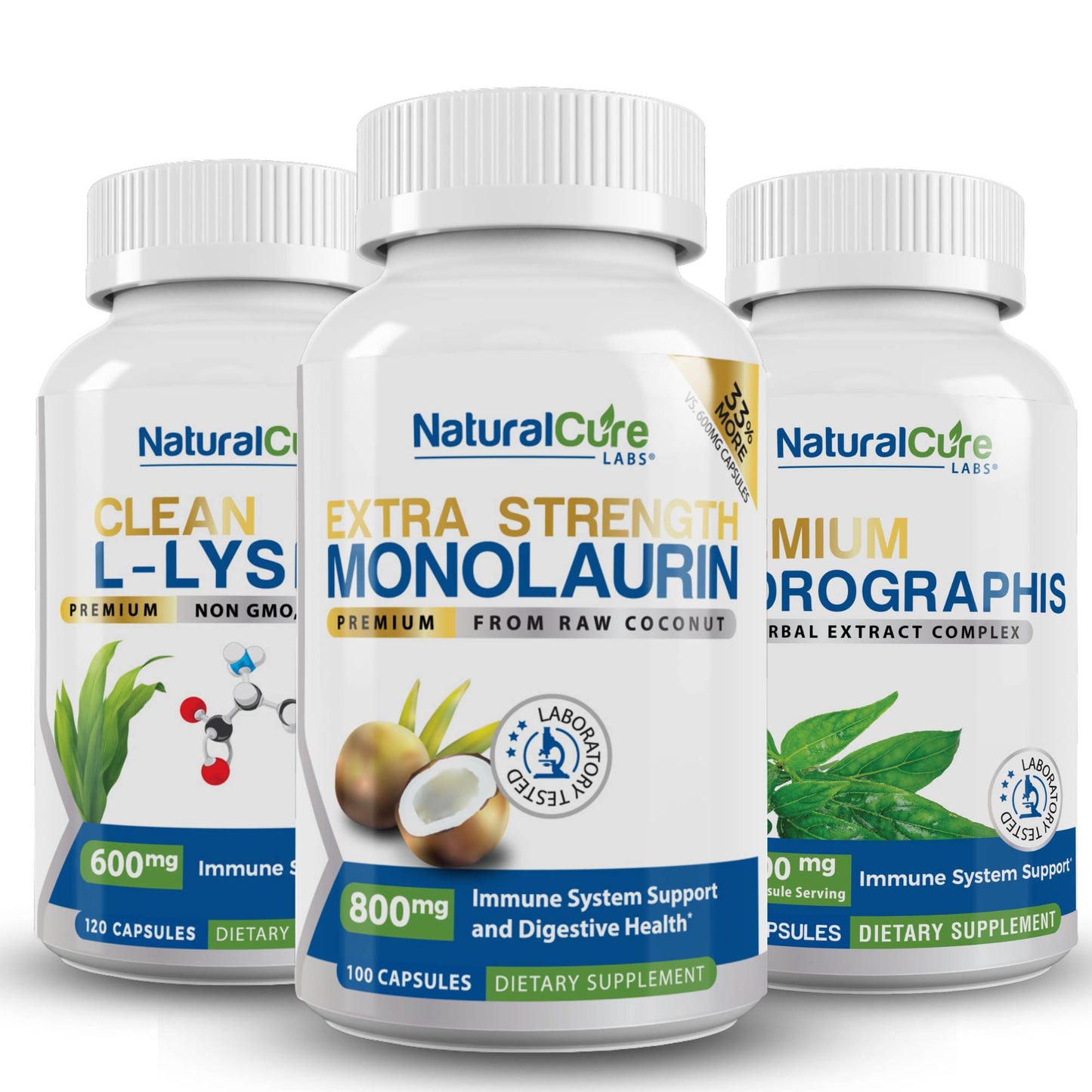 Extra Strength Monolaurin, Clean L-Lysine, Premium Andrographis Alexandra's Non-Negotiable Bundle