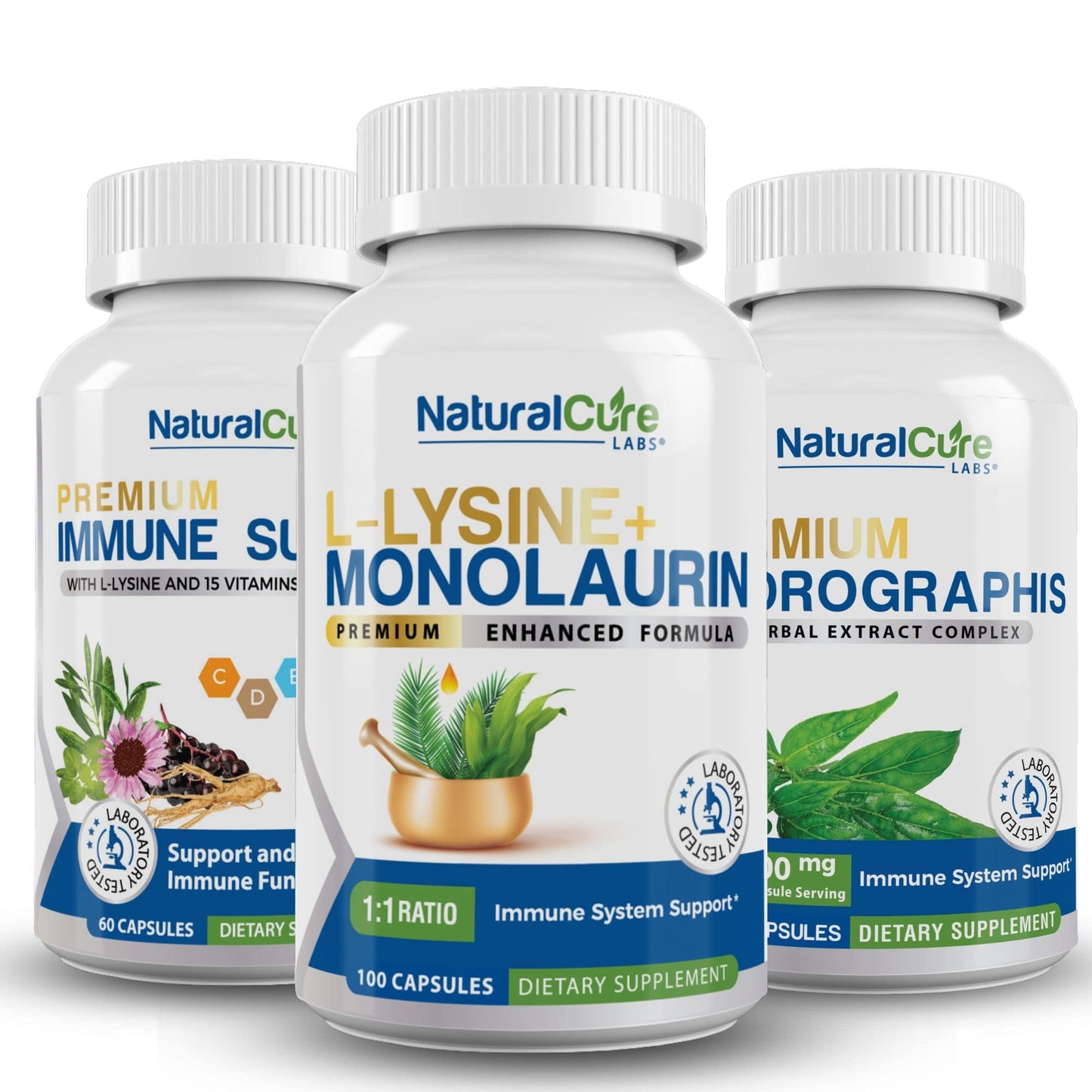 L-Lysine + Monolaurin ,Premium Immune Support, Premium Andrographis Blasian Bundle