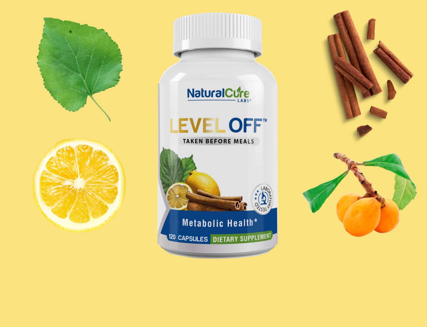 Level Off: Anti-Spike Formula for Glucose Regulation, Reducing Glucose Spikes and Sugar Cravings with White Mulberry Leaf, Citrus Bioflavonoids, and Cinnamon Anti Spike supplement bottle designed to regulate glucose spikes from carbs and sugar, inspired by Glucose Goddess Jessie Inchauspe's Glucose Revolution.