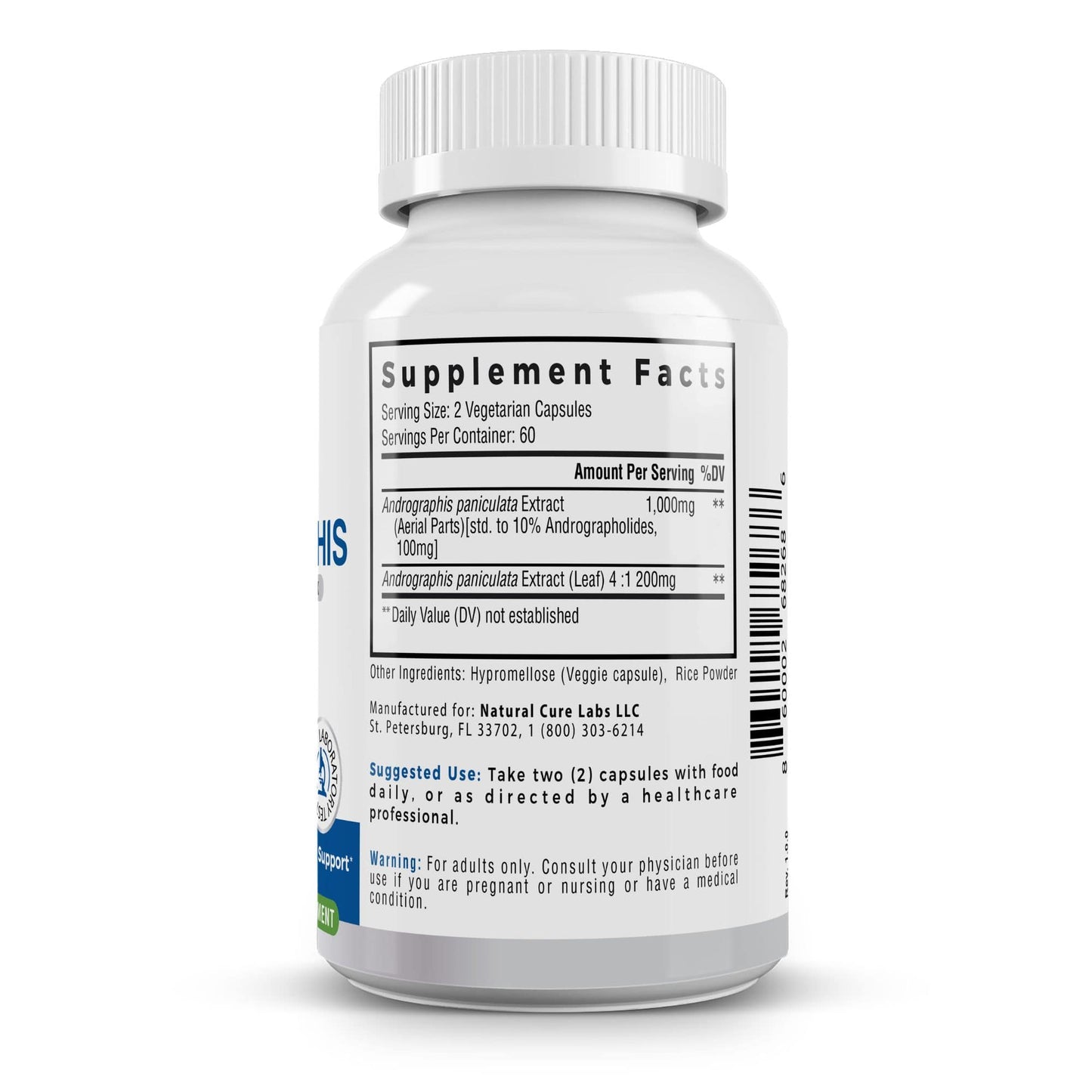 Natural Cure Premium Andrographis dietary supplement Supplement Facts
