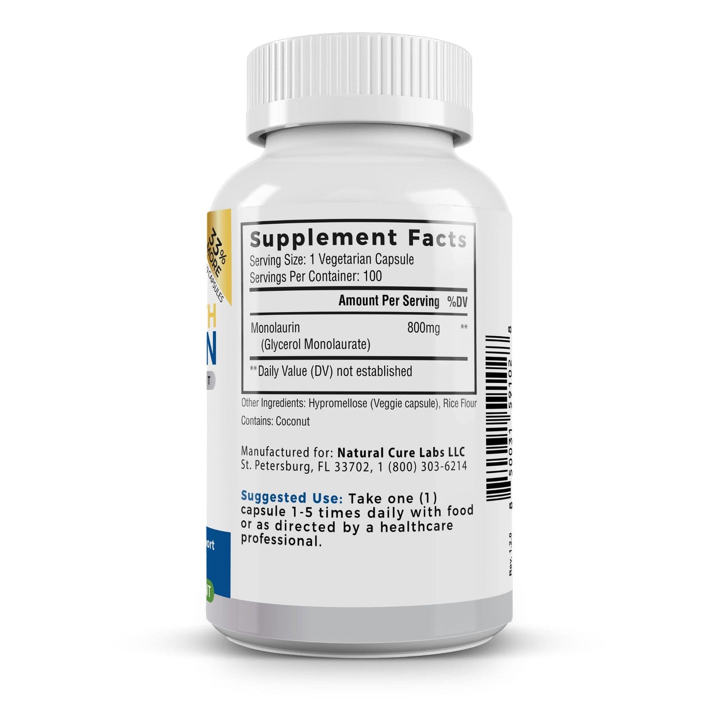 Palmara Health Extra Strength Monolaurin supplement facts.