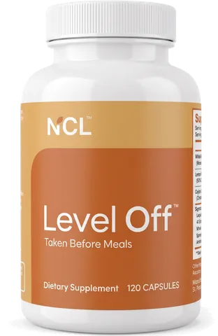 New Level Off bottle in the orange NCL label, 120 capsules, taken before meals