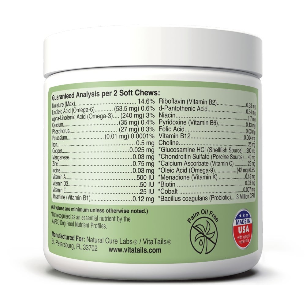 VitaTails soft chews Supplement Facts label.