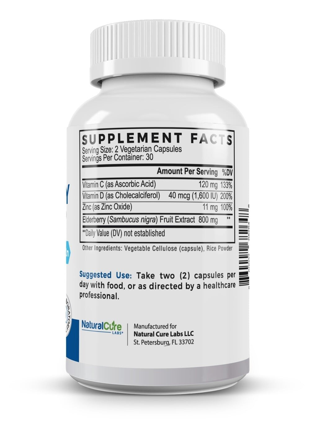 Natural Cure Premium Elderberry Immune Complex Supplement Facts.