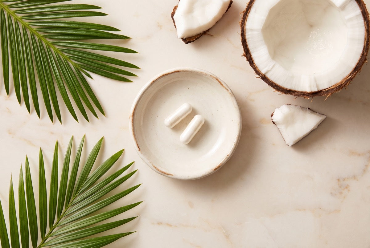Coconut-derived monolaurin and L-Lysine vegan capsules