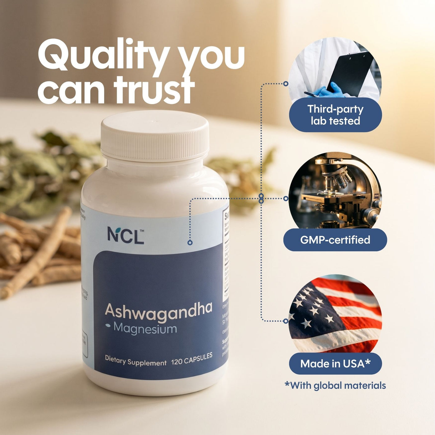 Premium KSM-66 Ashwagandha with Magnesium, L-Theanine & B6 120-ct