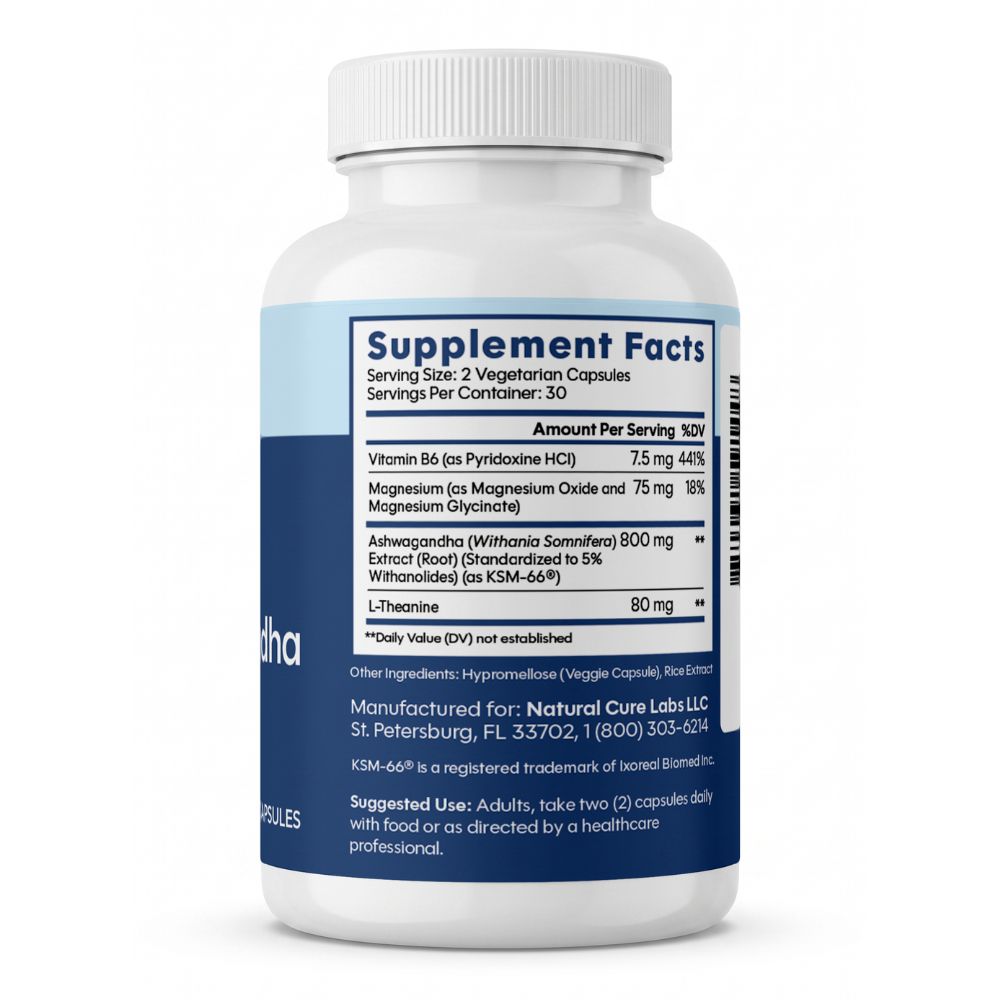 Premium KSM-66 Ashwagandha with Magnesium, L-Theanine & B6 60-ct