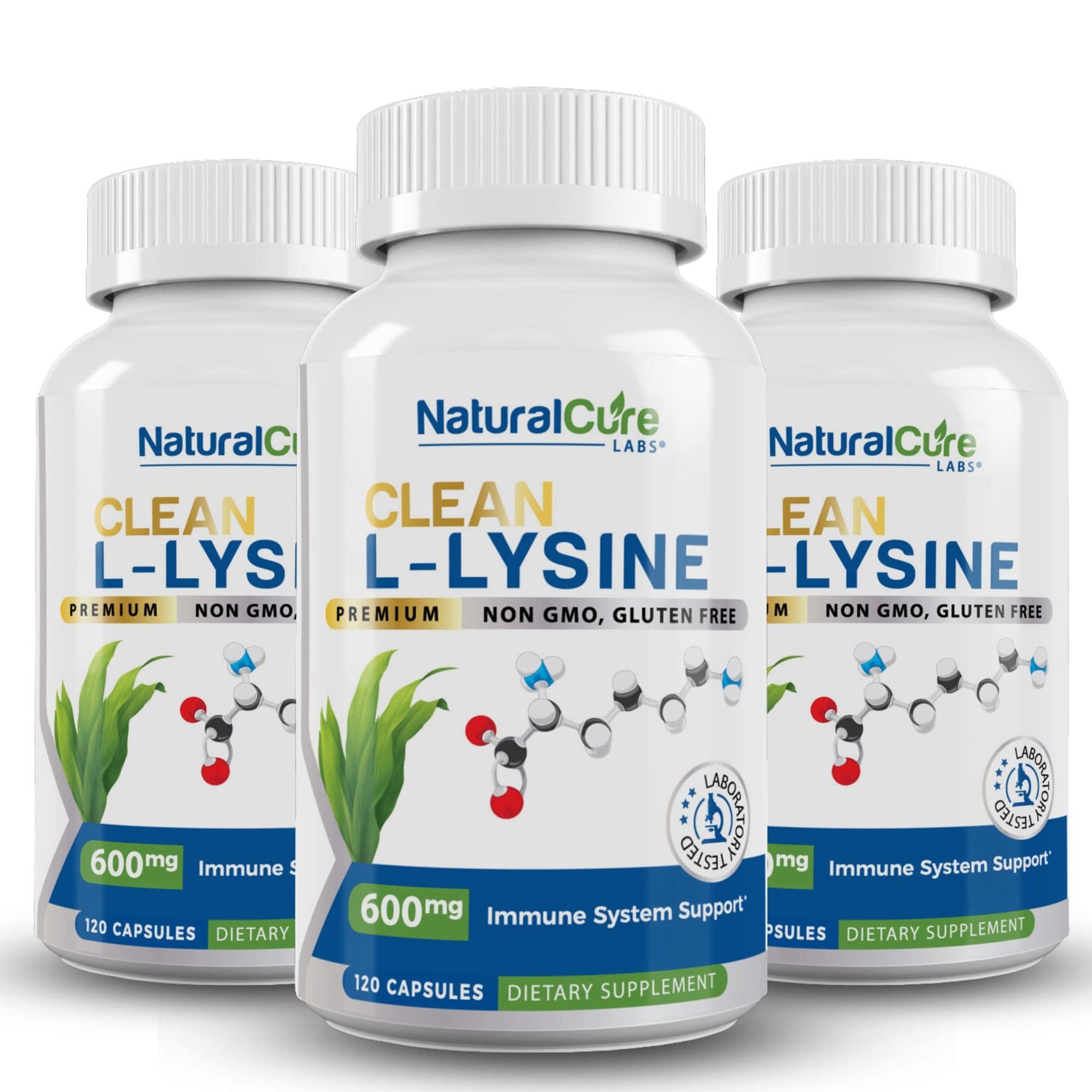NaturalCure Clean L-Lysine Non-Gmo, Gulen Free Supplement Pack Of 3.