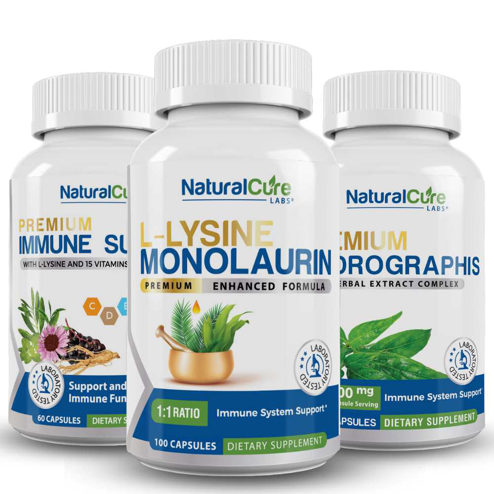 L-Lysine with Monolaurin, Premium Immune Support, and Premium Andrographis best seller bundle