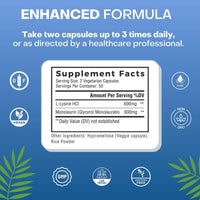 Supplement Facts for Palmara Health L-Lysine + Monolaurin capsules — immune support formula