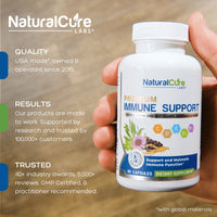 NaturalCure Premium Immune Support with L-Lysine, minerals, and herbs for immune system support.