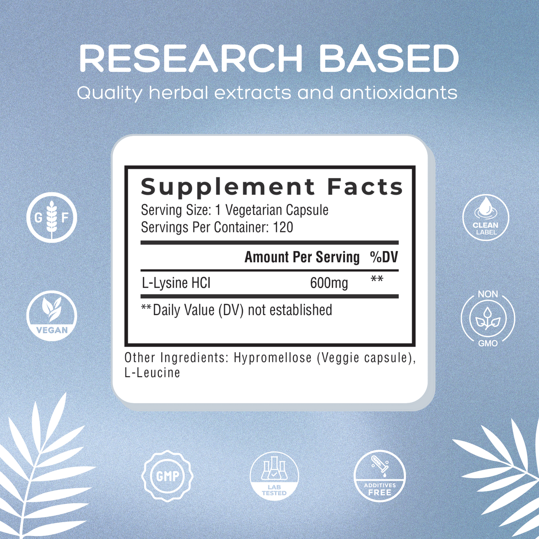 NatualCure Labs Clean L-Lysine Supplement Facts.