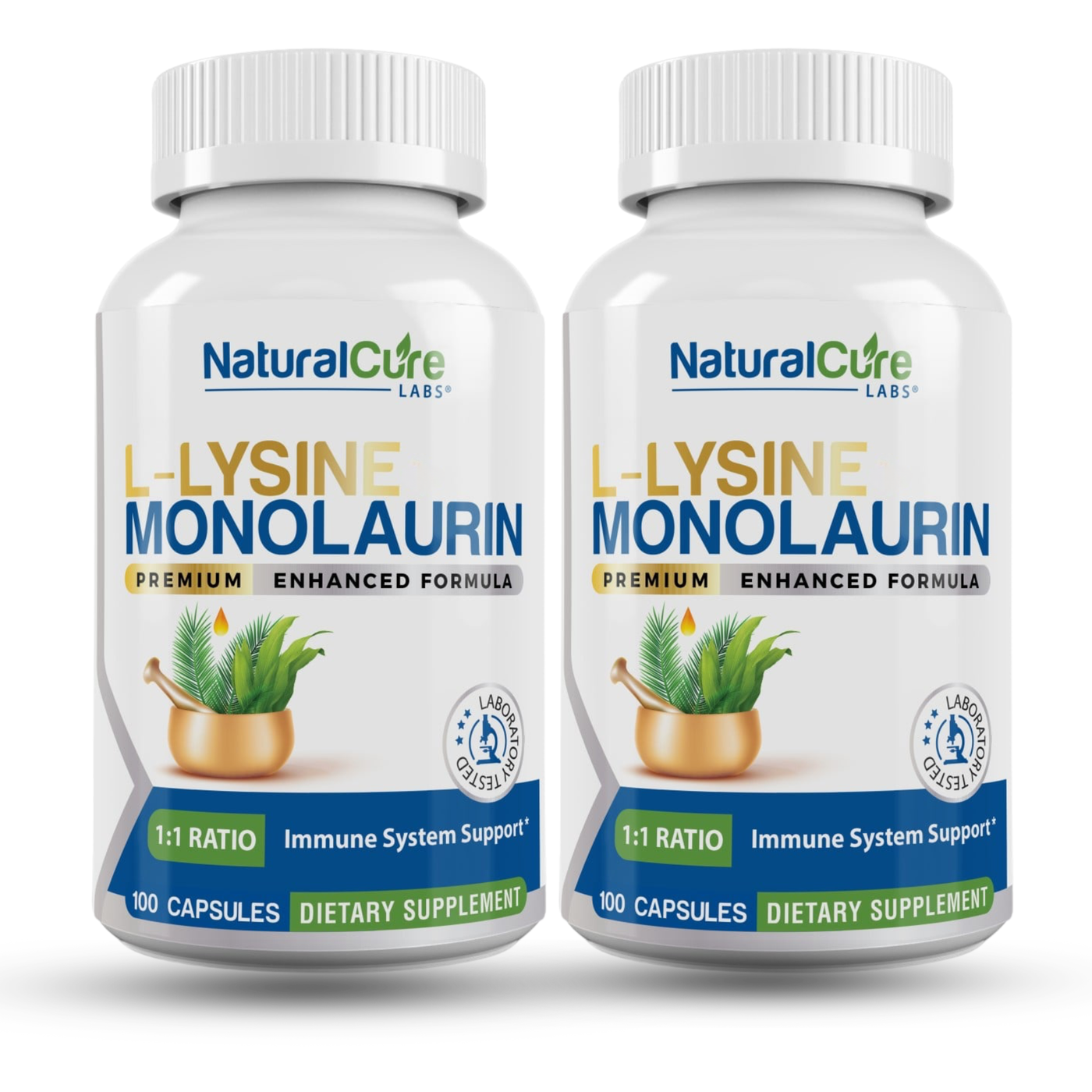 Natural Cure Labs L-Lysine with Monolaurin supplement Pack of 2 for Immune support.