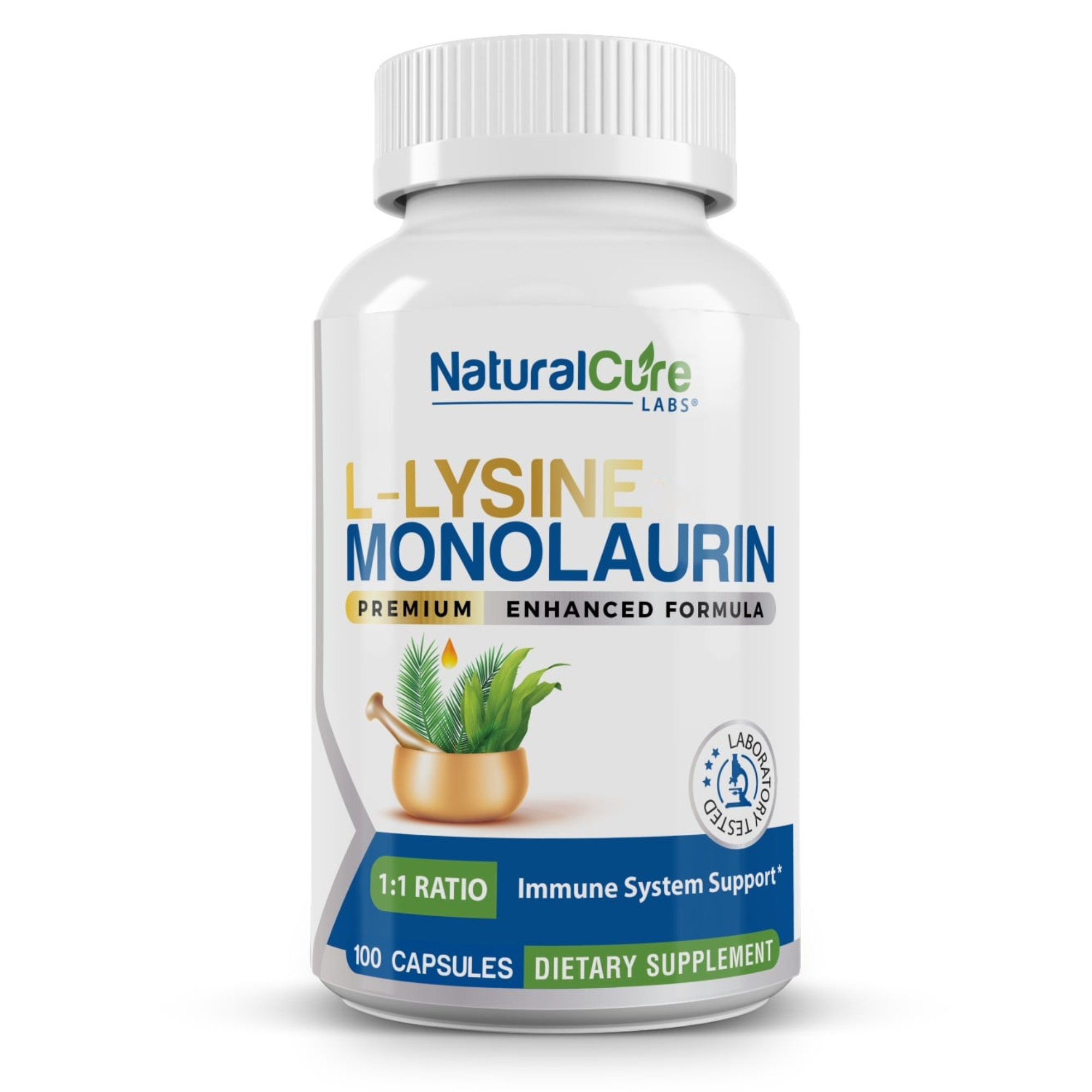 Natural Cure Labs L-Lysine with Monolaurin dietary supplement for Immune Support.
