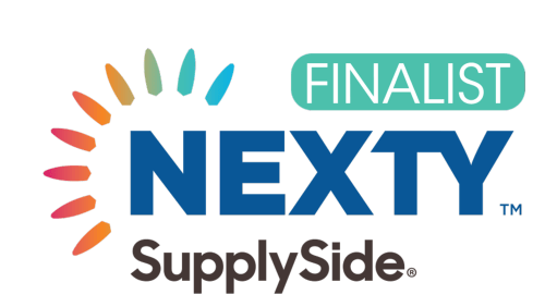 Logo of NEXTY SupplySide Finalist featuring a colorful sunburst design above the word 'FINALIST' and the stylized blue 'NEXTY' text, with 'SupplySide' written below in smaller font.
