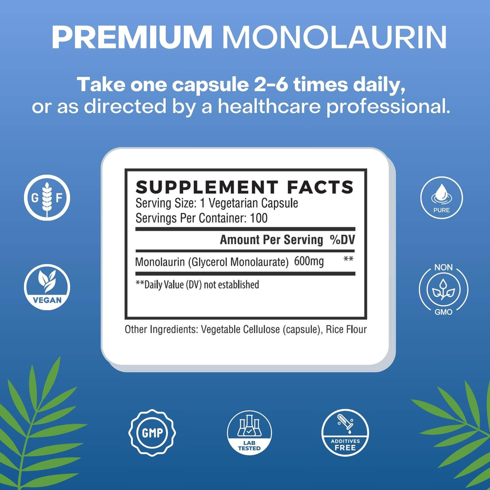 
                  
                    Label information for Natural Cure Labs Monolaurin supplement, detailing the dosage and purity that customers can trust for their monolaurin benefits
                  
                