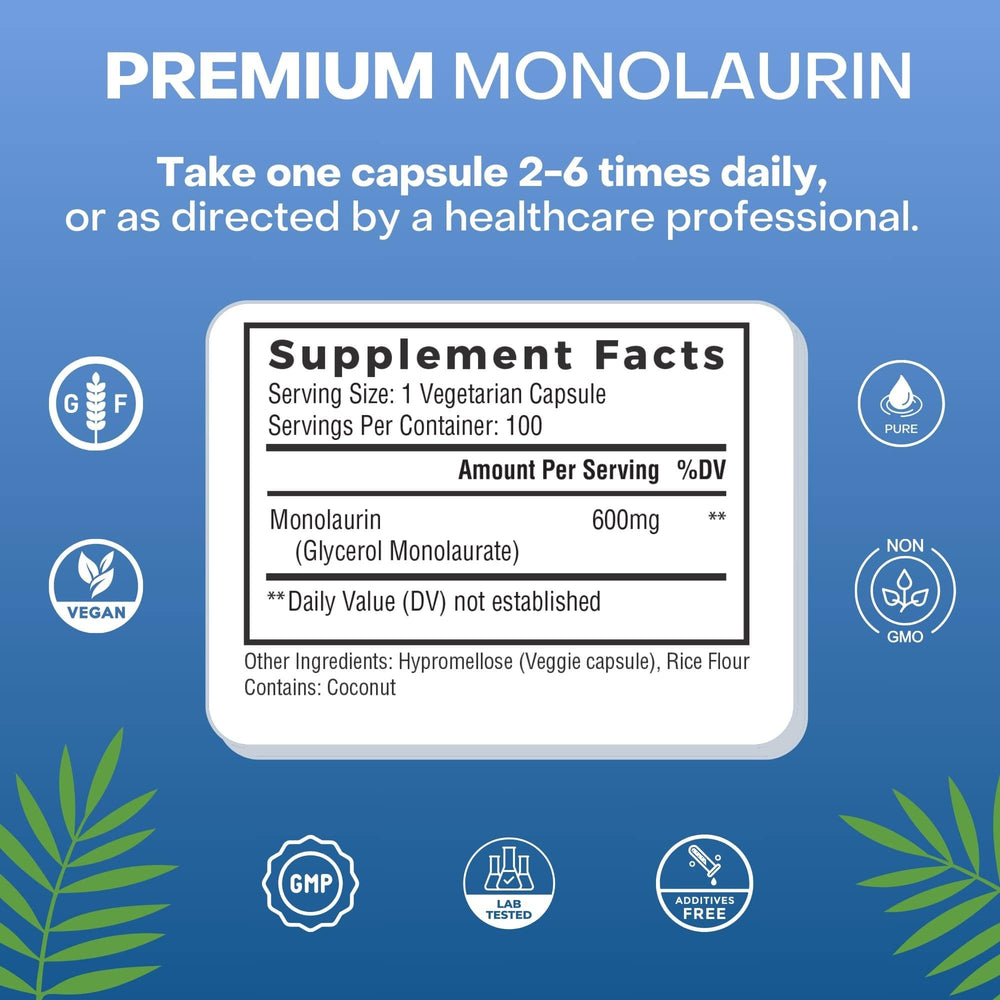 
                  
                    The supplement label from Palmara Health's Monolaurin provides essential information, ensuring consumers receive the full spectrum of monolaurin supplement advantages for their health regimen.
                  
                