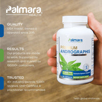 Palmara Premium Andrographis Herbal Extract Complex capsules, scientifically studied and customer trusted.