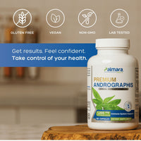 Premium Andrographis 1200 mg supplement bottle gluten-free, vegan, non-GMO, lab tested