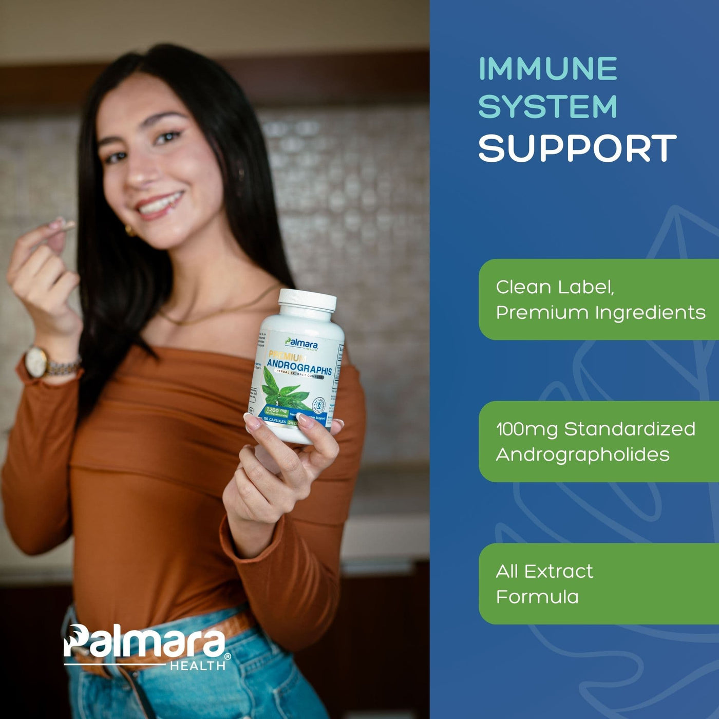 Palmara Clean Premium Andrographis bottle — 100 mg standardized andrographolides with full extract formula