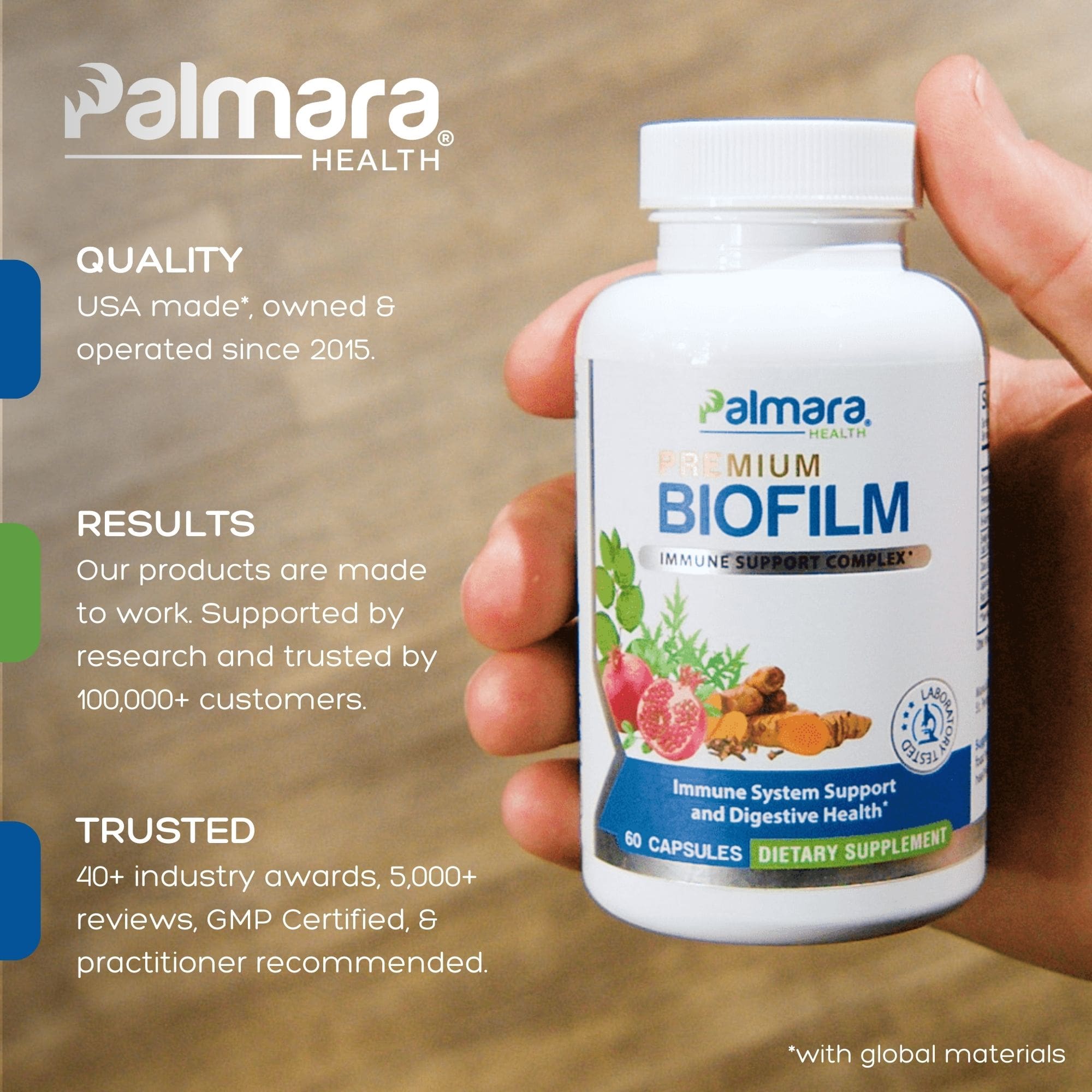 Palmara Premium Biofilm capsules — immune support and digestive health