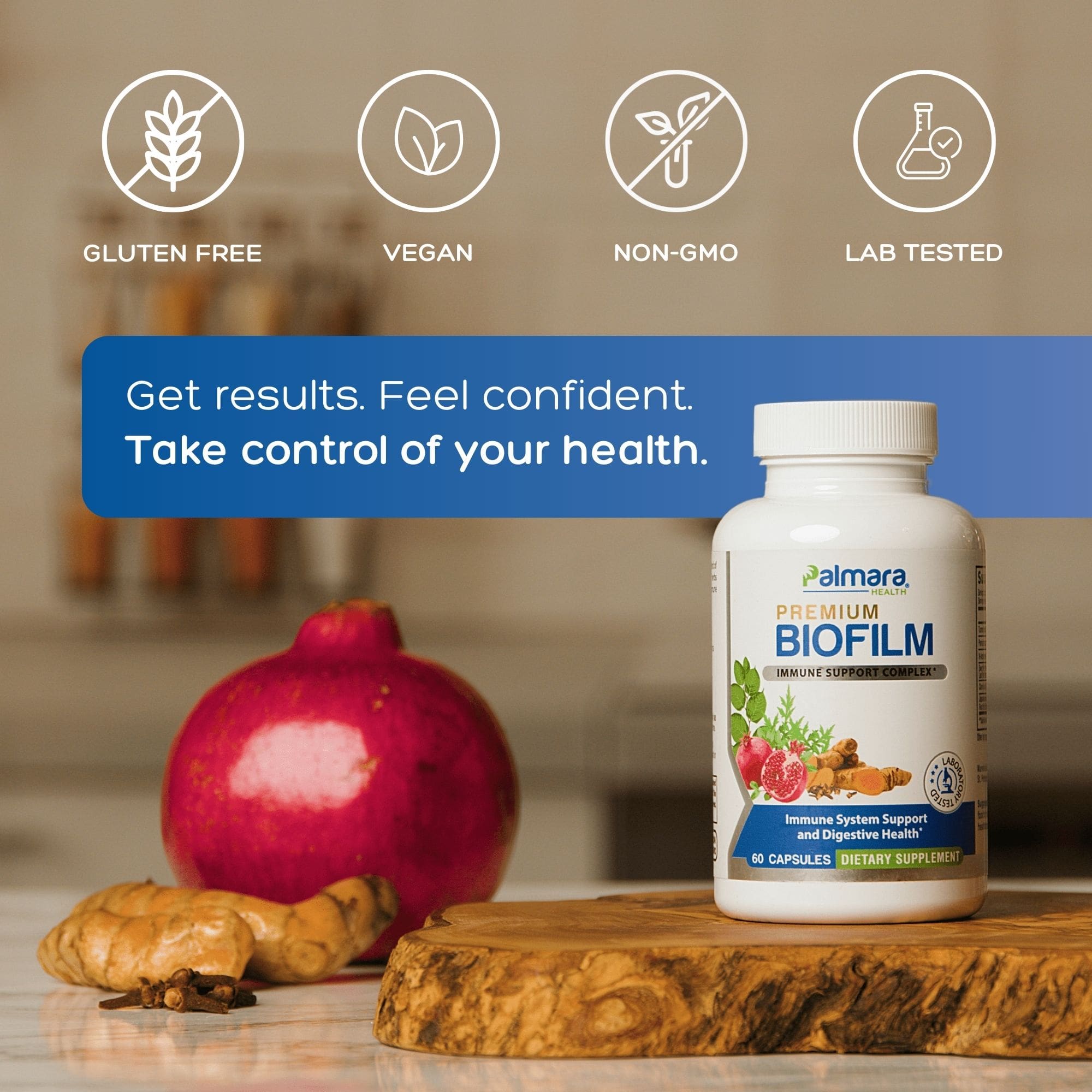 Palmara Premium Biofilm 60 mg for immune and digestive support