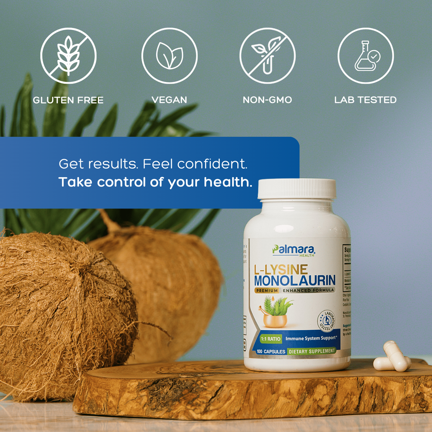 Palmara Health L-Lysine with Monolaurin Premium For Immune Support.