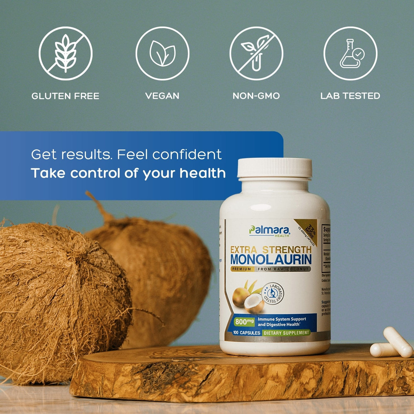 Palmara Health Extra Strength Monolaurin immune and digestive support.