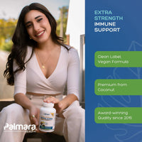 Palmara Health Extra Strength Monolaurin supplement — vegan coconut immune support formula.
