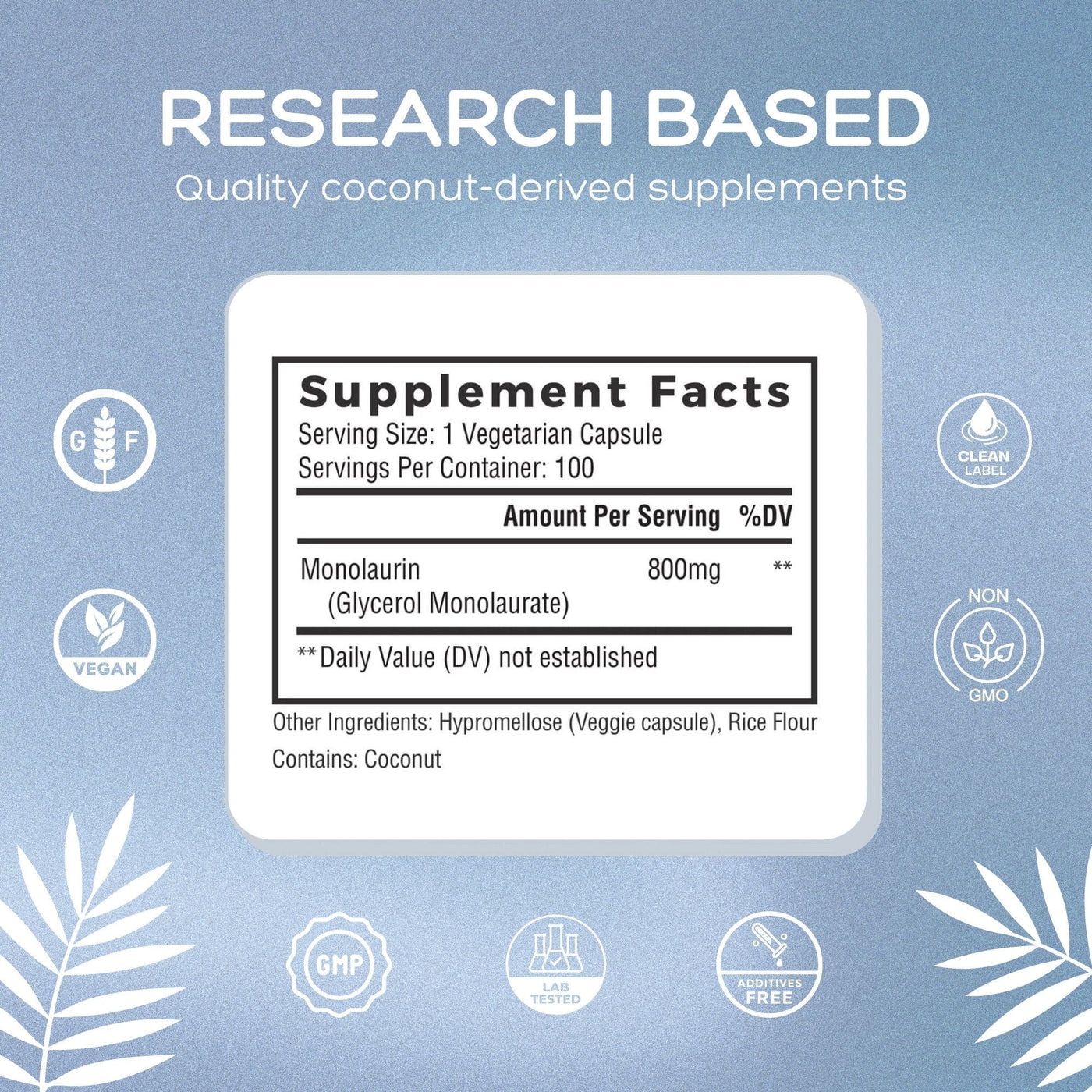 Palmara Health Extra Strength Monolaurin supplement Facts.