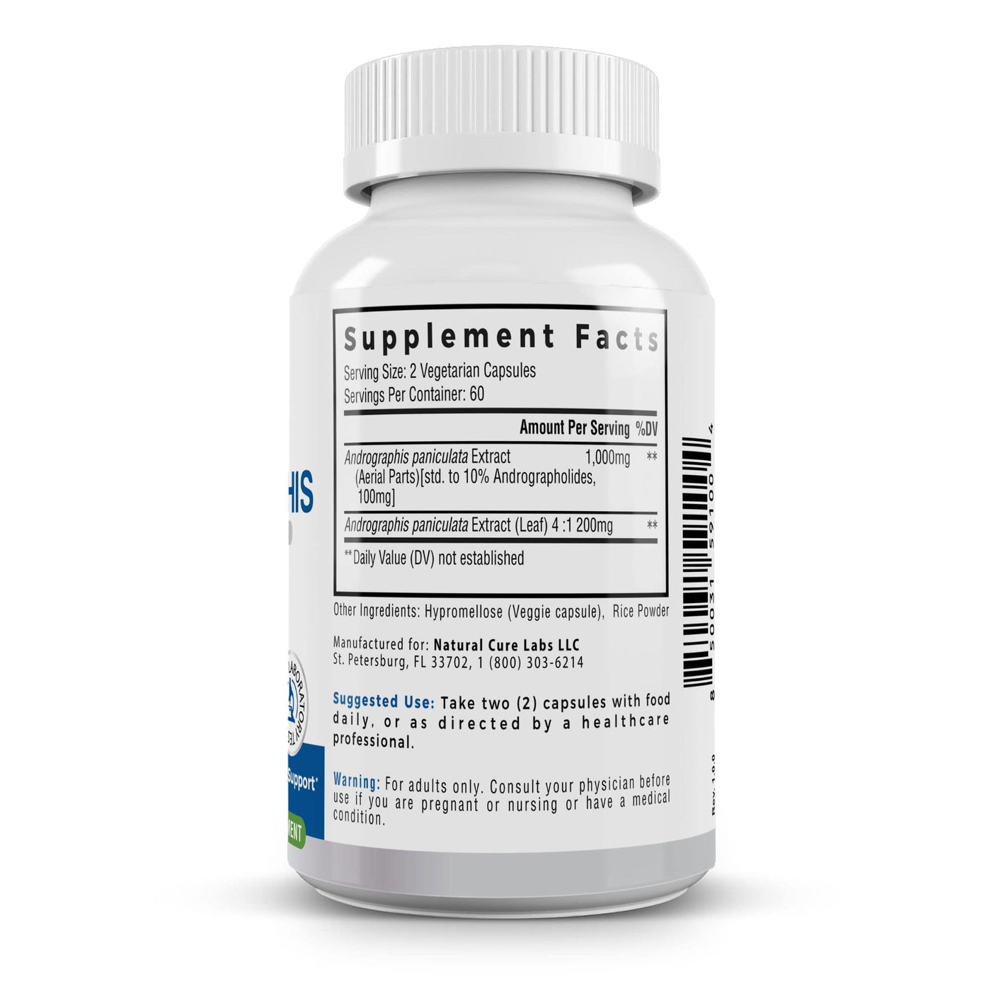 Palmara Health Premium Andrographis Extract Supplement Facts.