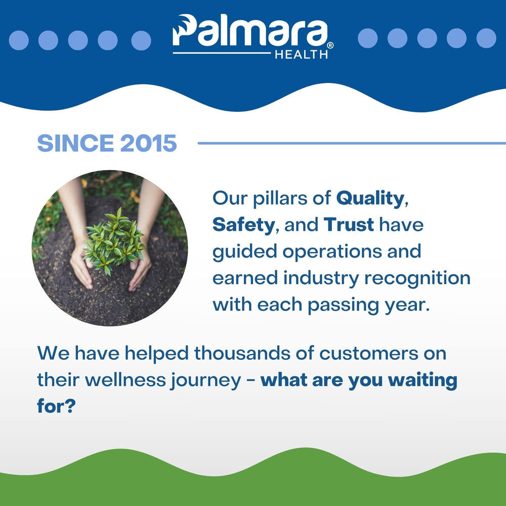
                  
                    Image representing the commitment of Palmara Health to quality, safety, and trust since 2015, with a focus on their successful L-Lysine supplement line.
                  
                