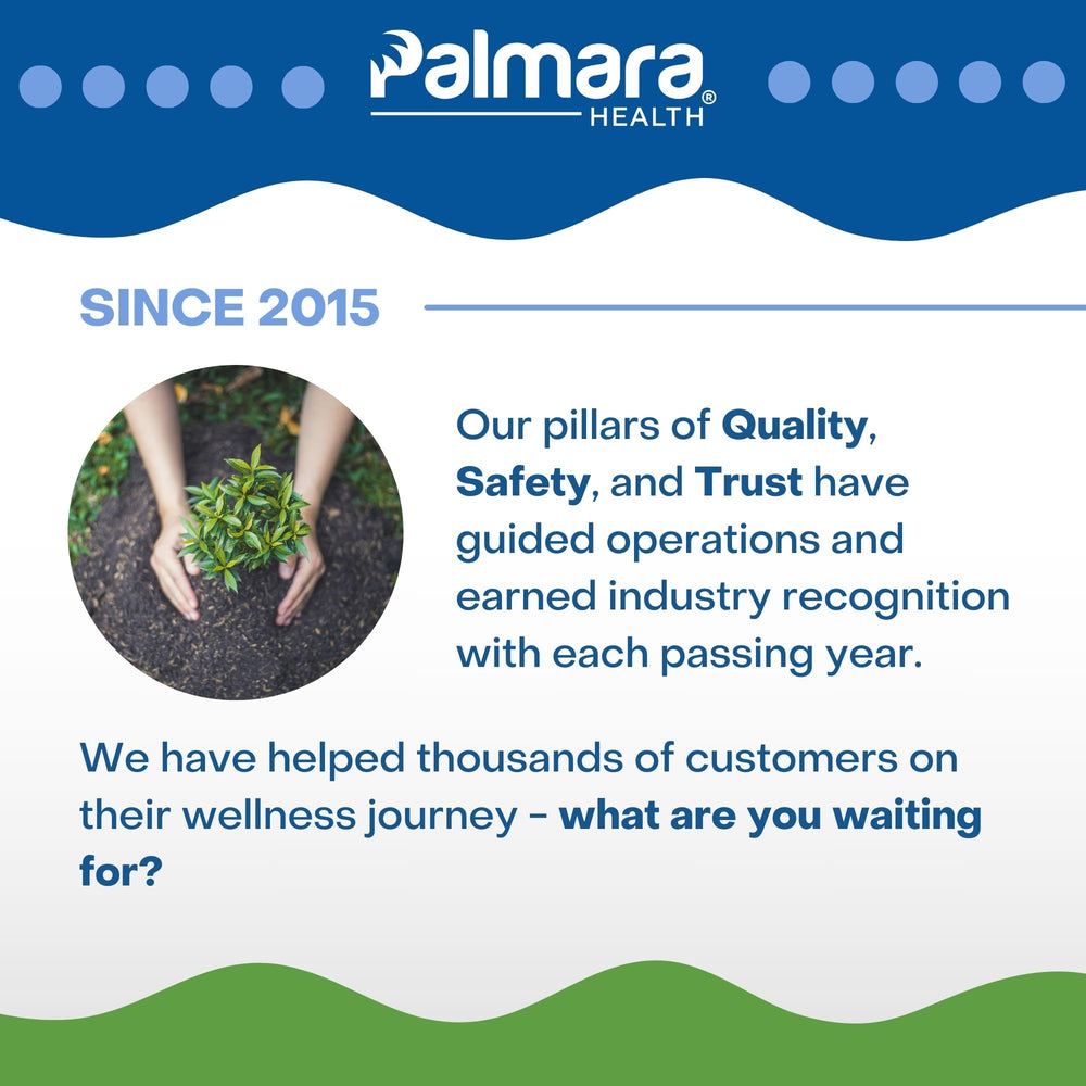 
                  
                    A Palmara Health banner since 2015, illustrating the brand's dedication to the pillars of quality, safety, and trust through their Andrographis supplements.
                  
                