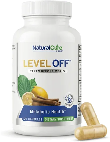 Previous Level Off bottle: white label with the Natural Cure Labs logo, 120 capsules
