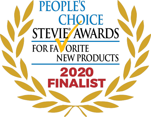 Logo of the People's Choice Stevie Awards for Favorite New Products 2020 Finalist, with golden laurel leaves encircling the words '2020 FINALIST' in a rich green background.
