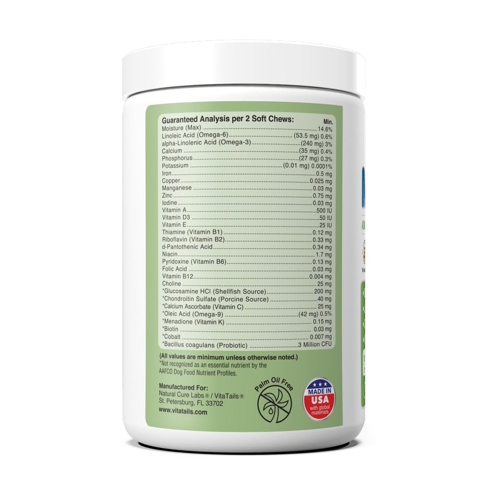 VitaTails soft chews Supplement Facts label.