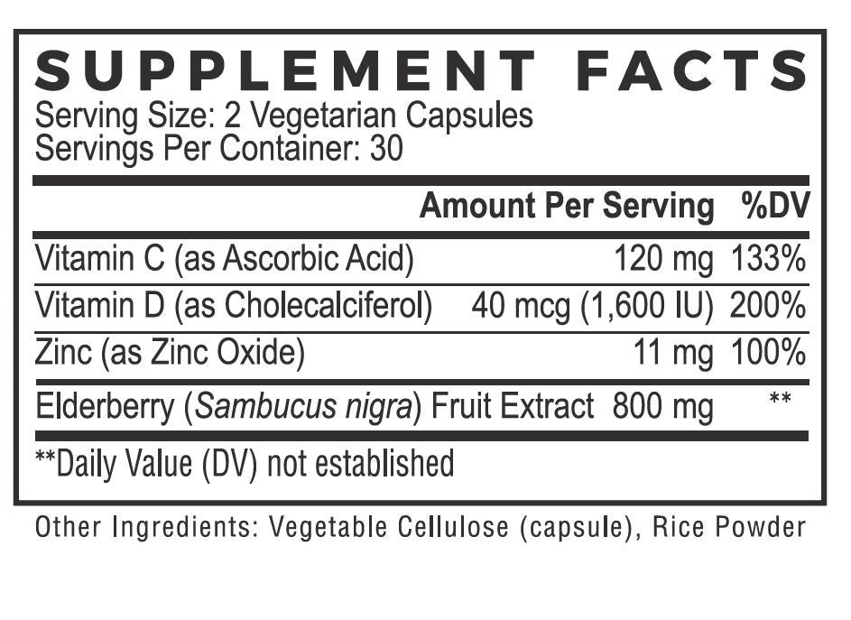 NaturalCure Elderberry Immune Complex Supplement Facts.