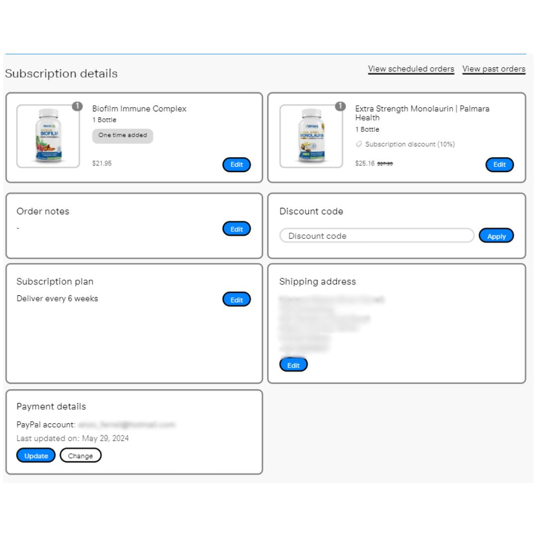 Subscription details page