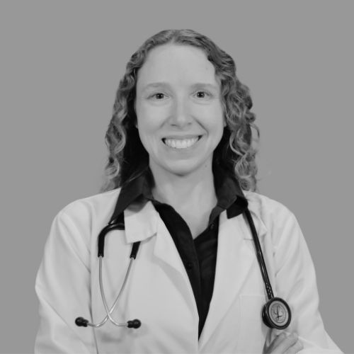 Dr. Patricia Shelton, black-and-white portrait with stethoscope